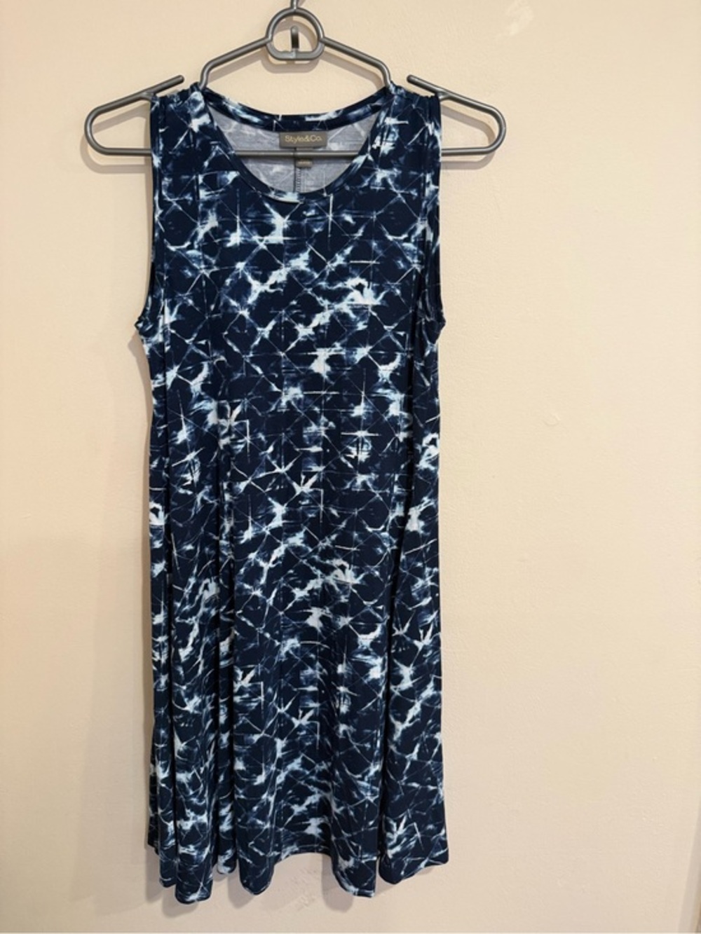 Style & Co. Navy Tie-Dye Sleeveless Swing Dress size Small Petite